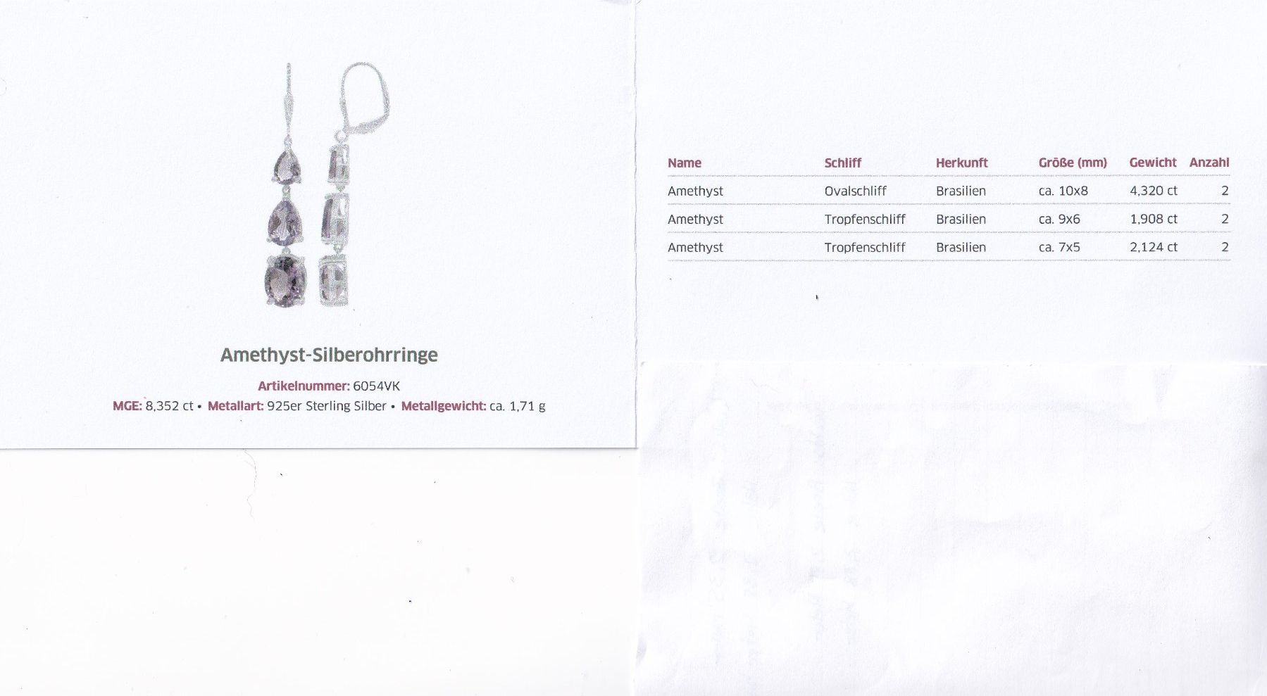 Orecchini pendenti & Orecchini a lobo: Echtschmuck: Amethyst-Silberohrringe – Nuovo (secondo la descrizione) da Zuchwil venduto da maumauchi 1