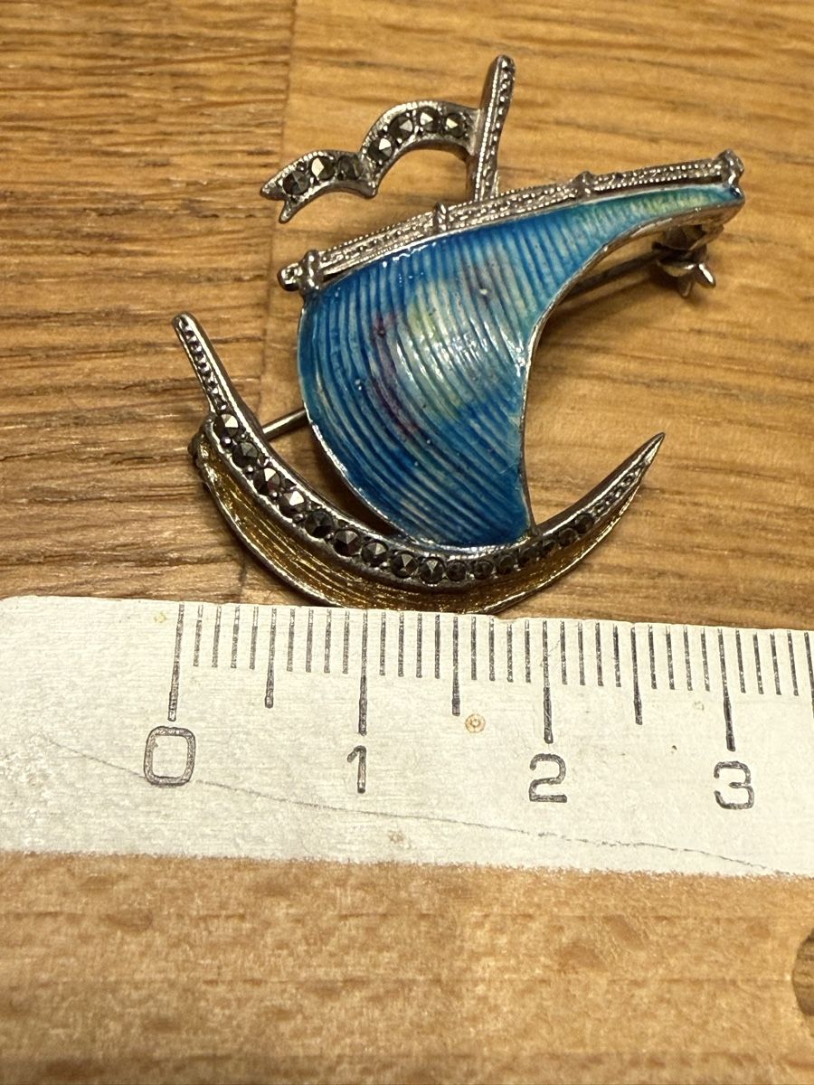 Spille & Fermagli: Vintage Silber Brosche Schiff Segelboot Punze – Usato da Goldach venduto da Messerguru 5