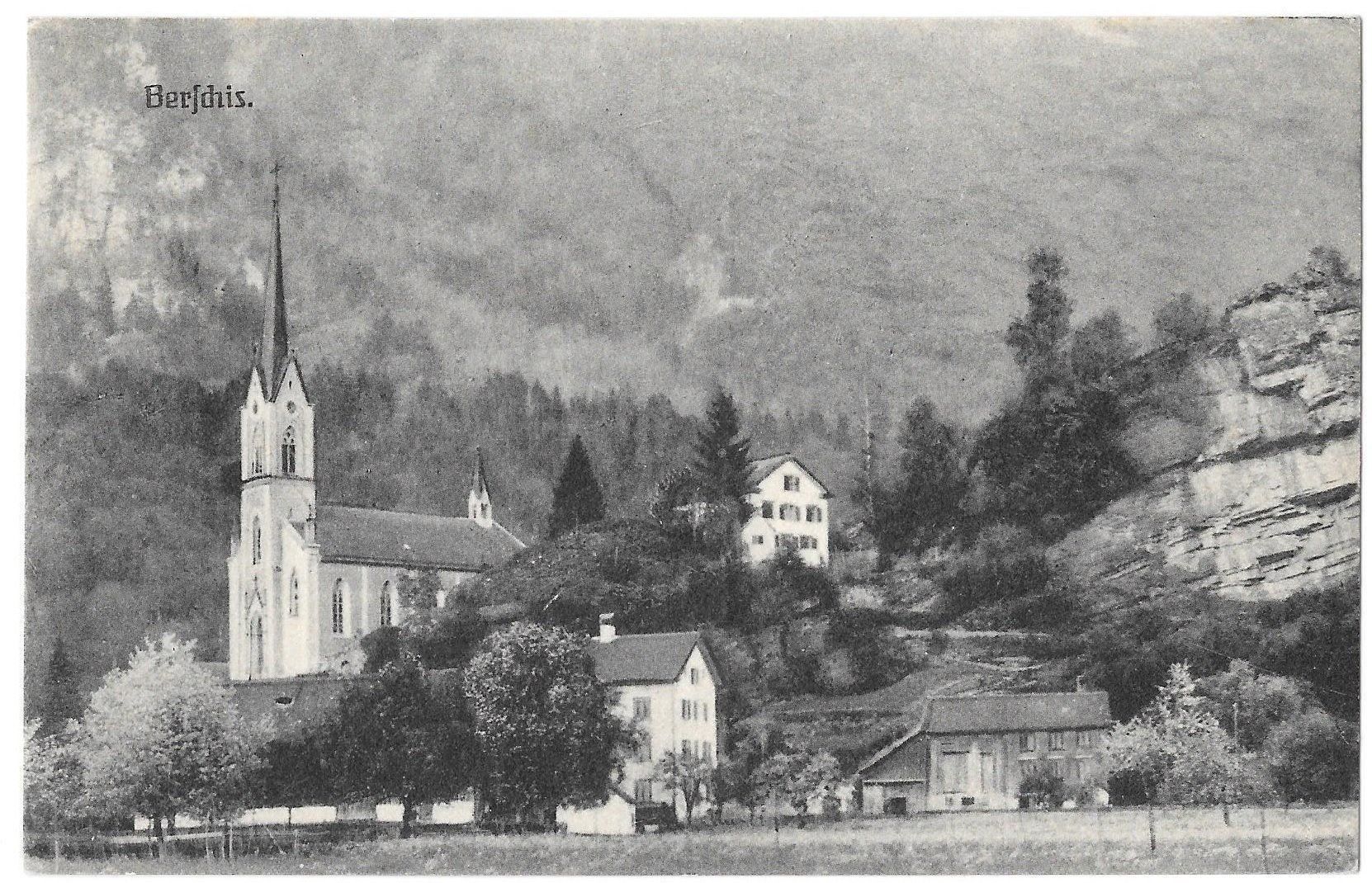 Cartoline postali: Berschis Teilansicht mit Kirche – Usato da Olten venduto da clotaldi