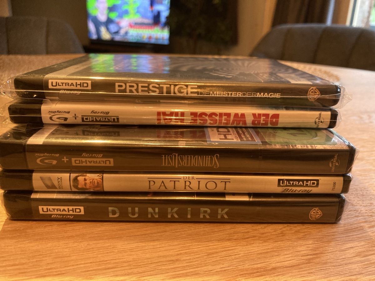 Tutti i DVDs: Schindlers Liste, Prestige, Jaws, Patriot, Dunkirk 4k – Nuovo e nell'imballaggio originale da Matten b. Interl venduto da Marionwenger