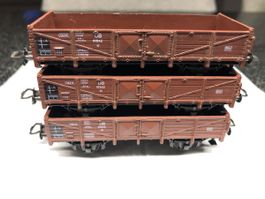 3x Roco Niederbord Güterwagen H0 DC, rot/braun