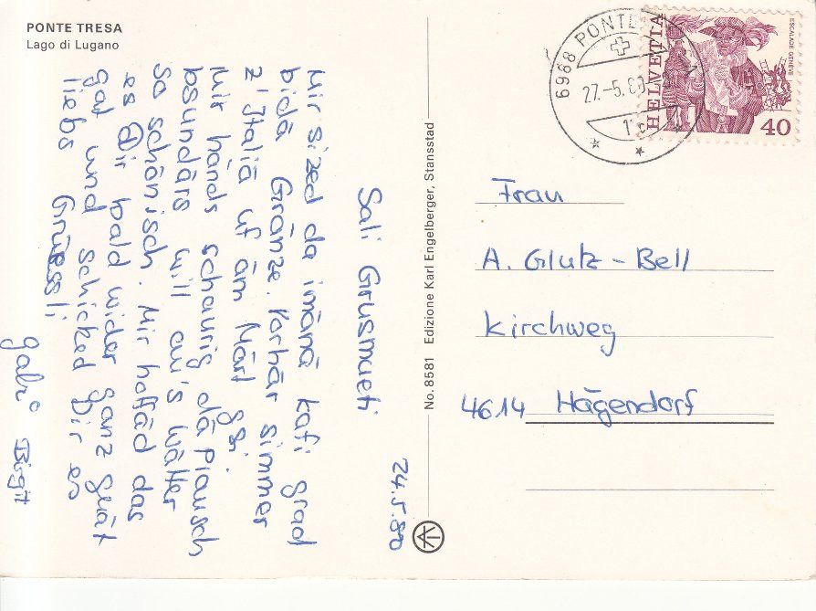 Cartoline postali: Ponte Tresa 1980 – Usato da Bürglen TG venduto da StampGraf 1