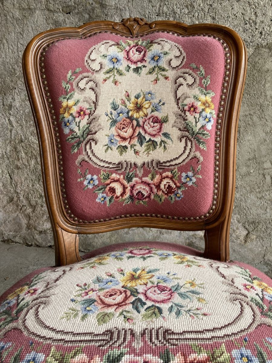 Sedie: Antiker Stuhl mit Blumenmuster – Usato da Mönchaltorf venduto da Tschibi 2