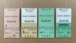Urdorf / Schlieren - Zürich HB, 4 alte Bahn Billette, SBB