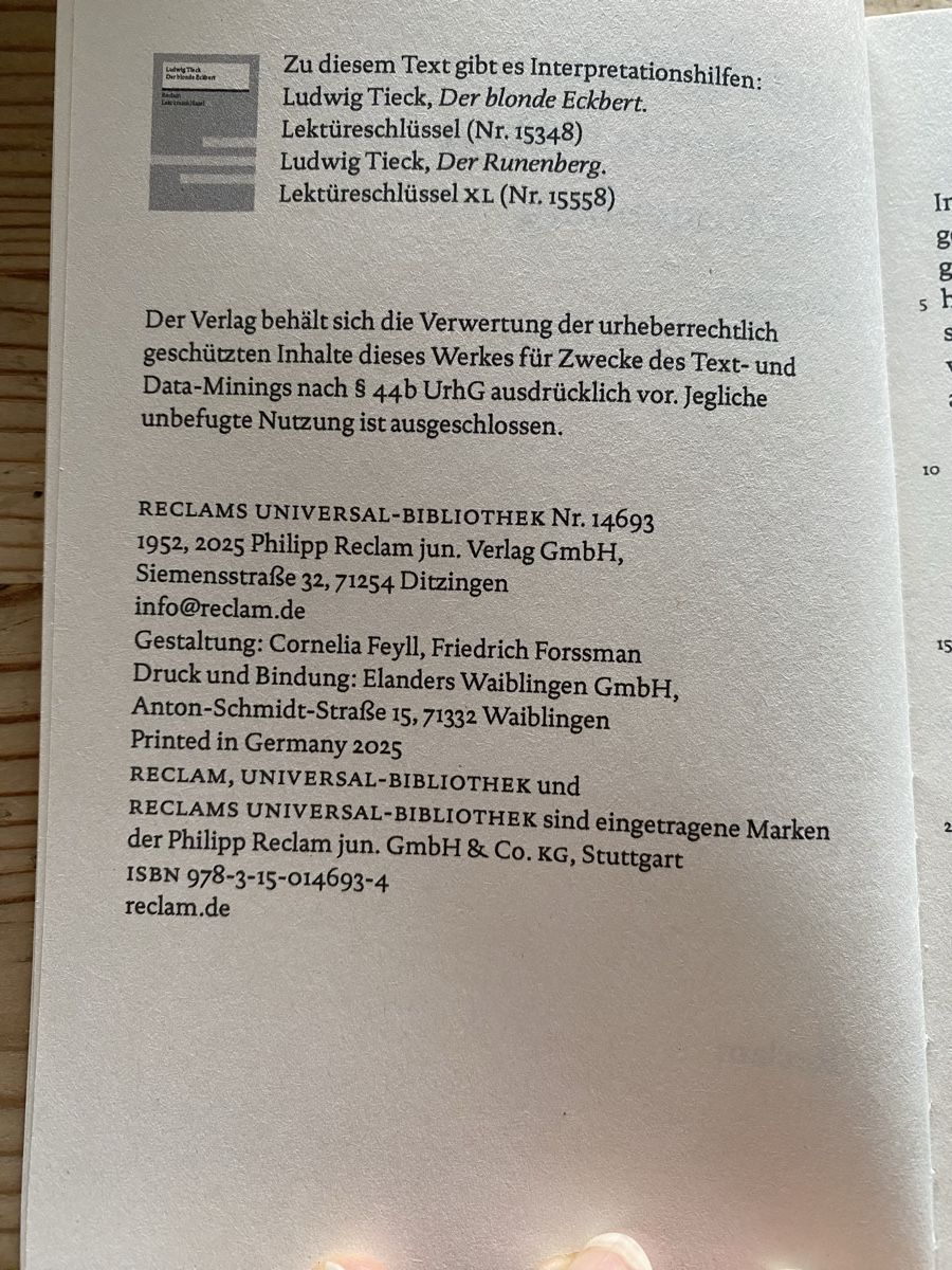 Livres: Der blonde Eckbert und Der Runenberg – D'occasion à St. Gallen par Margritli06 1