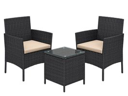 Balkonmöbel Set Polyrattan Tisch Stühle Schwarz Taupe LIZZY