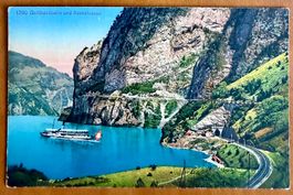 Axenstrasse - Gotthardbahn - Dampfschiff - Antik