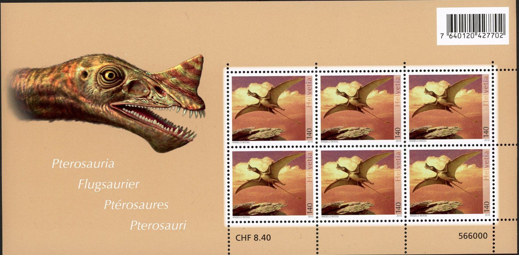 Tutti i francobolli: 2010:Kleinbogen-Serie Dinosaurier in der Schweiz, postfrisch – Nuovo (secondo la descrizione) da Basel venduto da Strubelibs 1