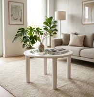Holz Glas Coffee-Table Beistelltisch Couchtisch Tisch rund