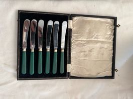 Besteck Set 6 Streichmesser Grüne Griffe Silber CPNS Zustand