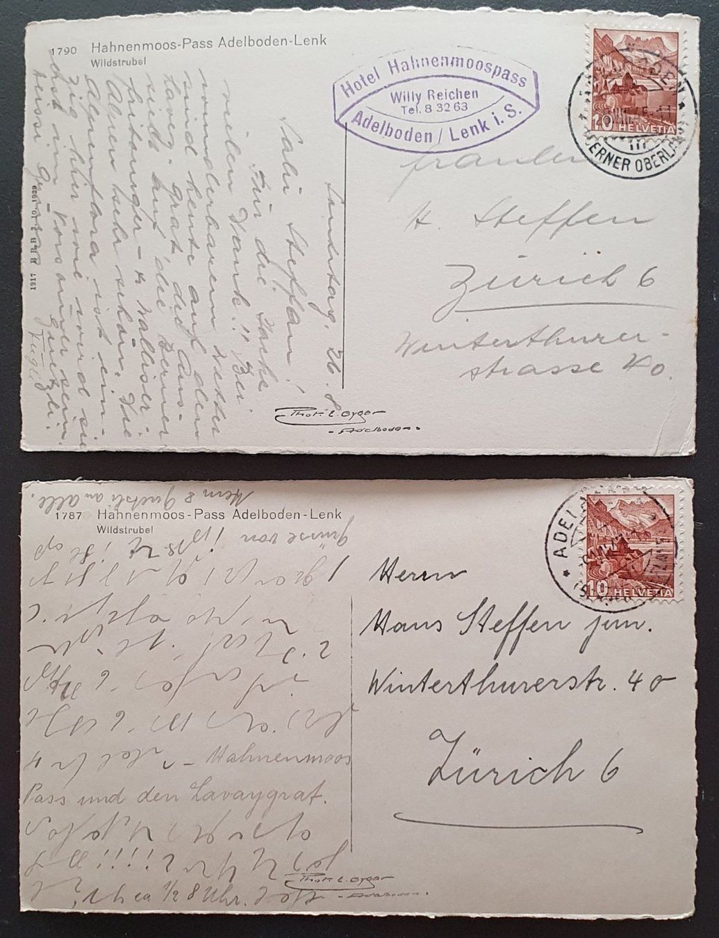 Cartoline postali: 2 Ansichtskarte Hahnenmoos-Pass 1945/47 – Usato da Kreuzlingen venduto da Rschweiz1 1