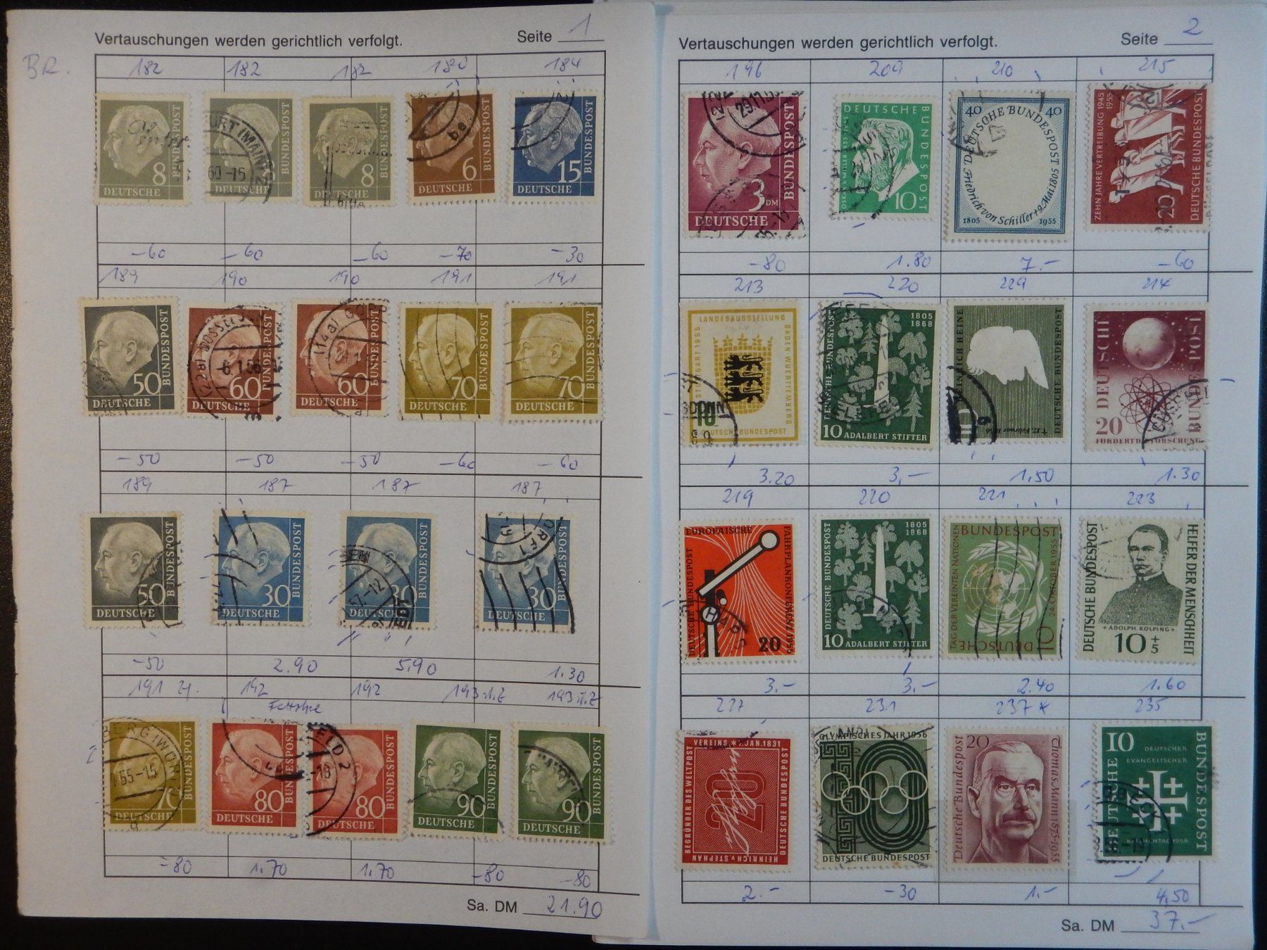 Tous les timbres: BRD Sammlung auf Blättern – D'occasion à Zürich par Muehlekauf