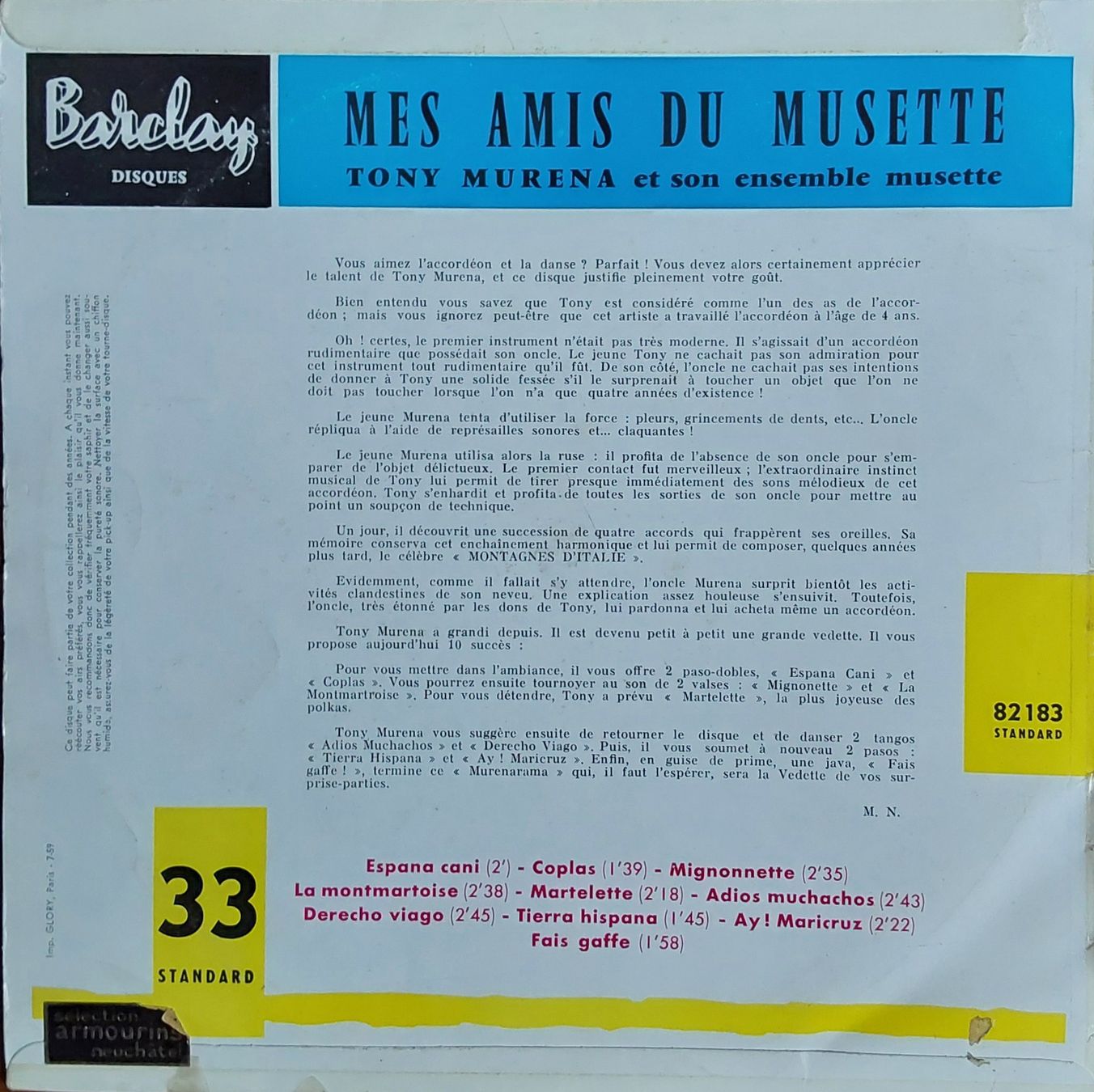 Dischi in vinile: Vinyl LP 10" - Mes Amis du Musette – Usato da Villeret venduto da Fil11 1