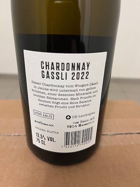 Vino: Chardonnay GASSLI JENINS 2022 – Nuovo e nell'imballaggio originale da Domat/Ems venduto da chrislassi 2
