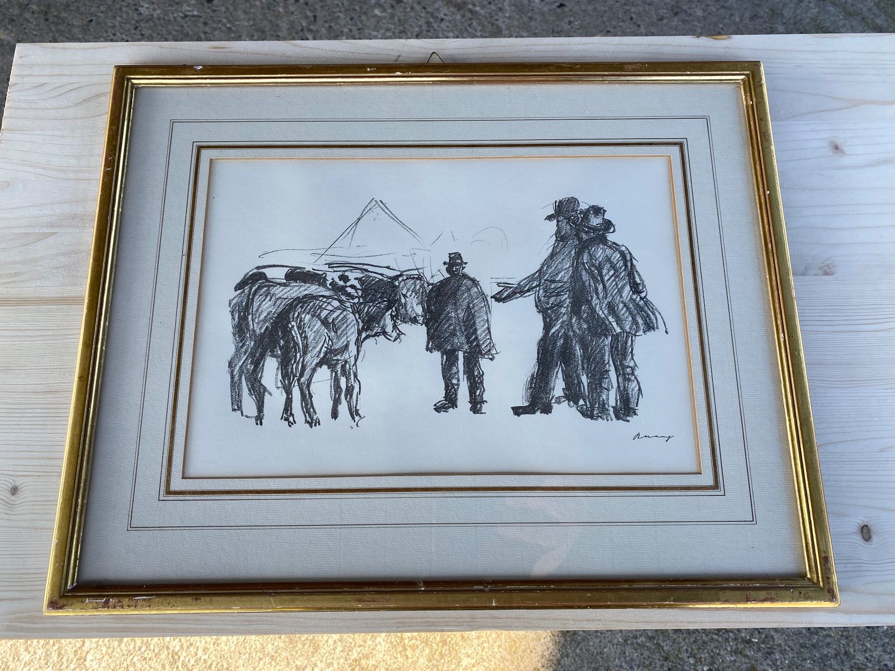 Glocken & Treicheln: schöne alte Lithographie von Viehmarkt – Gebraucht aus Feldbach von Olive1 1