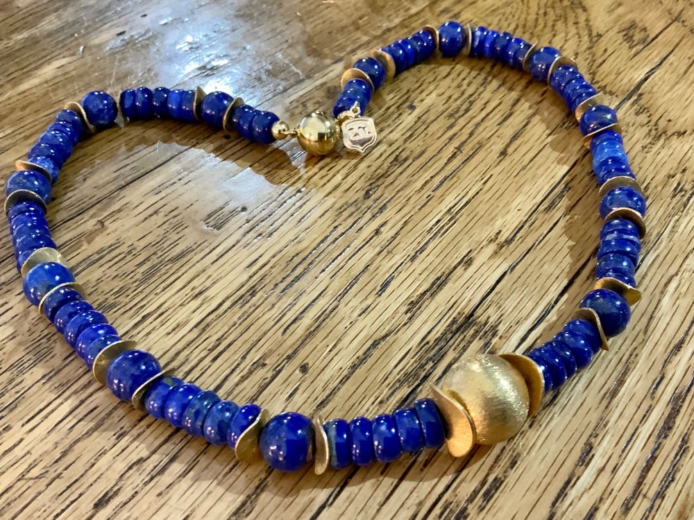 VINTAGE DESIGNER COLLIER LAPISLAZULI, METALL VERGOLDET, MEGA (Gebraucht ...