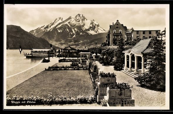 Cartes postales: AK Weggis, Ortsansicht mit Pilatus – D'occasion à Berlin par bartko-reher