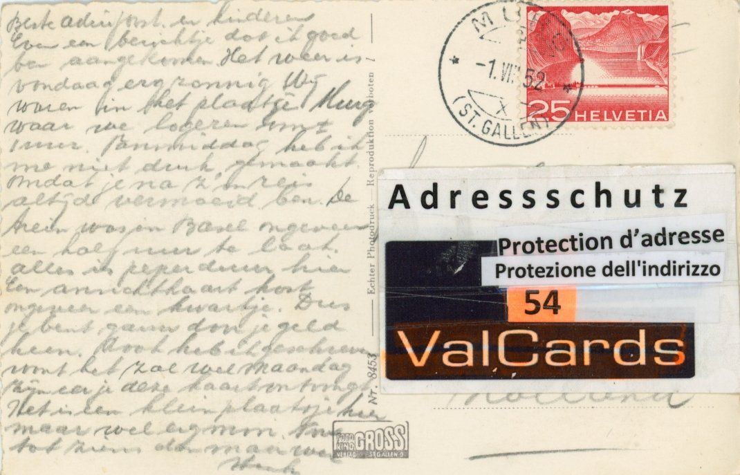 Cartoline postali: Murg  SG  am Walensee         um 1952 – Usato da Brig venduto da Valcards54 1