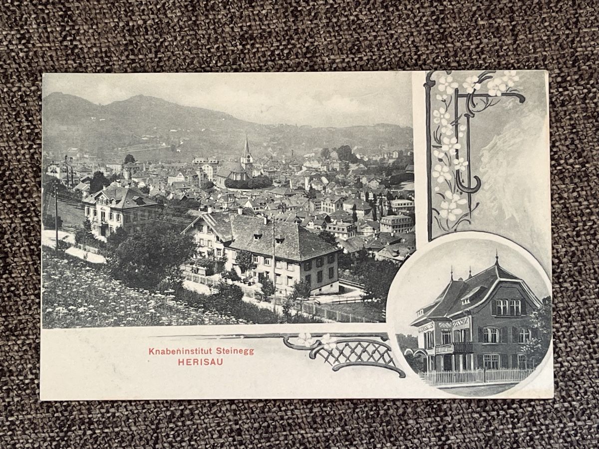 Cartoline postali: Alte Ansichtskarte Herisau, Knabeninstitut Steinegg 1908 – Usato da Strengelbach venduto da Aschatan5