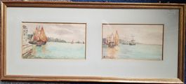 cadre avec 2 aquarelles de Venise A. WAY