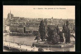 Genéve, Vue generale et l'lle Rousseau,