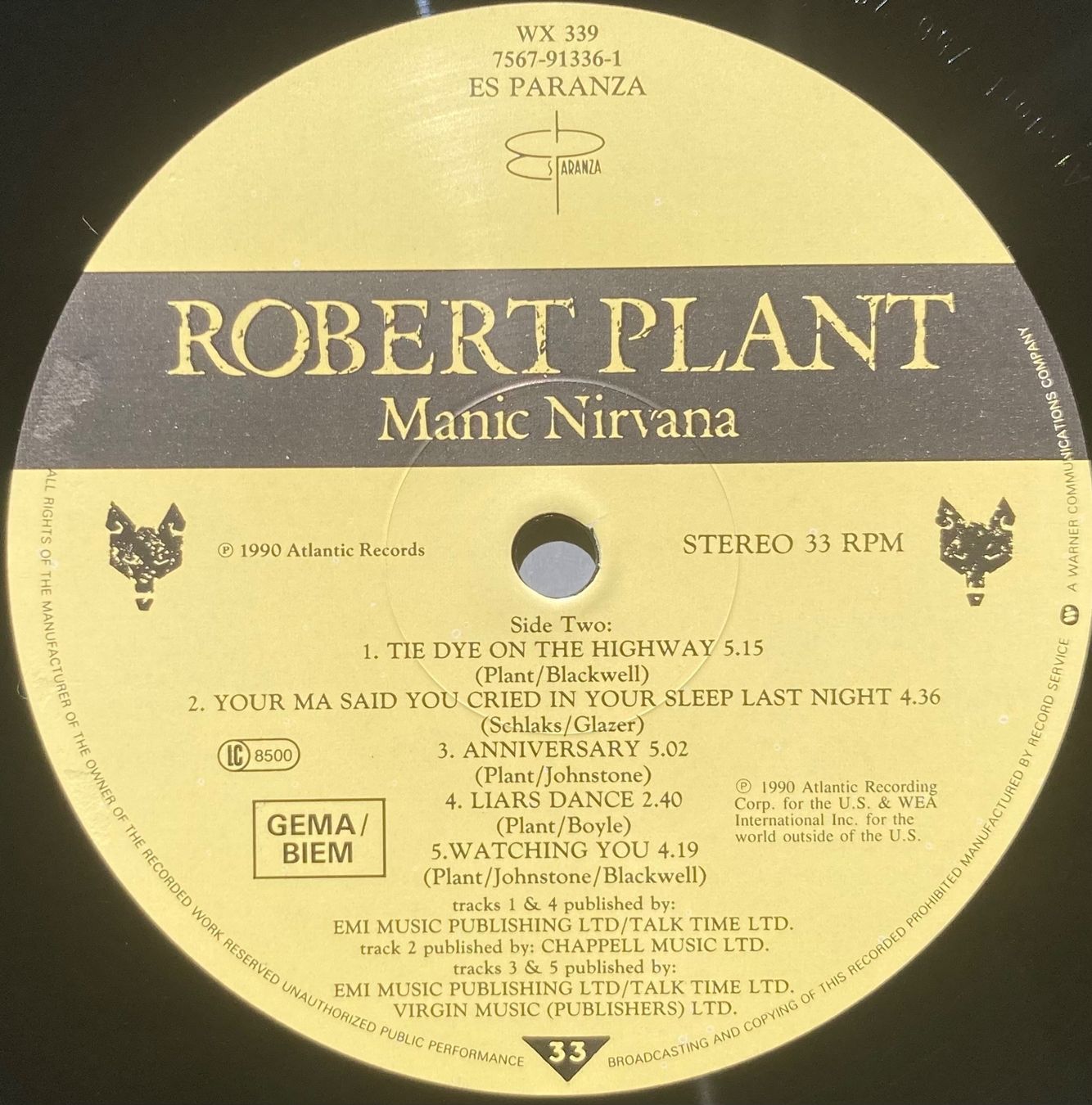 Vinyles: ROBERT PLANT - MANIC NIRVANA – D'occasion à Poliez-Pittet par Newtown-Records 3