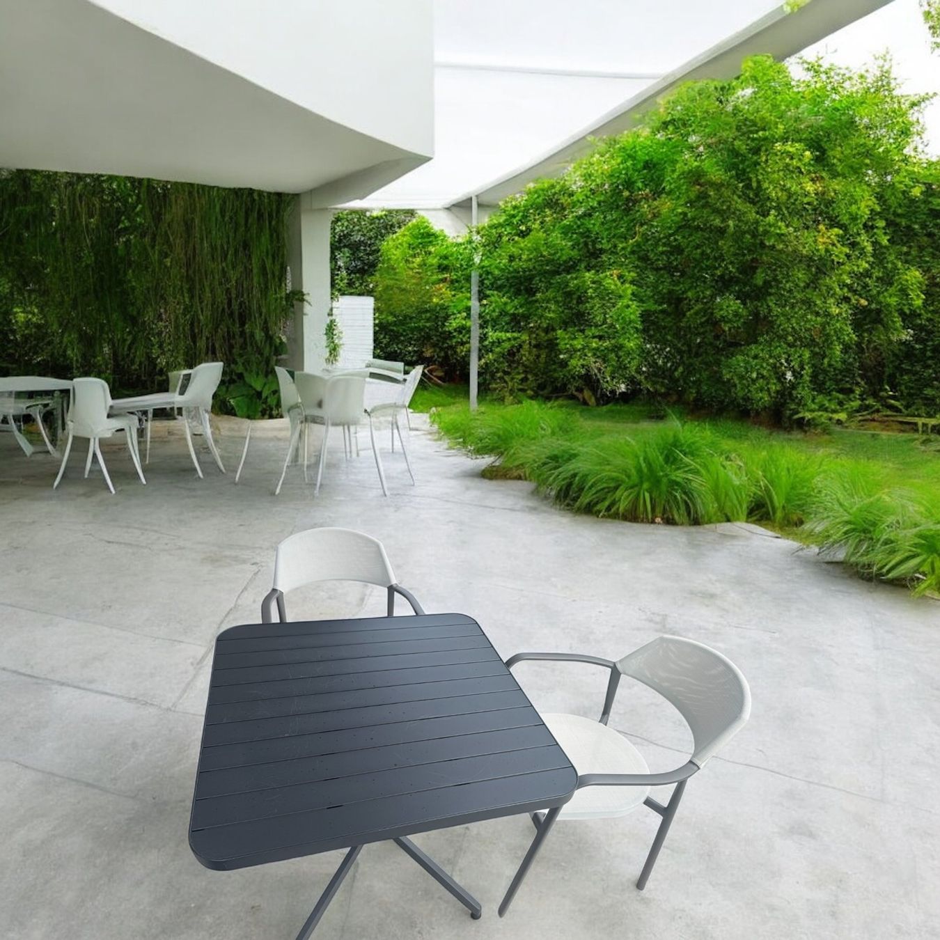 Pfister Set di tavolo e panche: Table de jardin carrée anthracite + 2 chaises grises. – Usato da Genève venduto da eod_88k6 1
