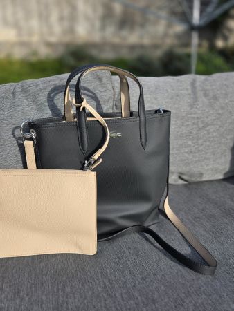 Lacoste Damenhandtasche – Schwarz/Beige – Shopper mit Schult