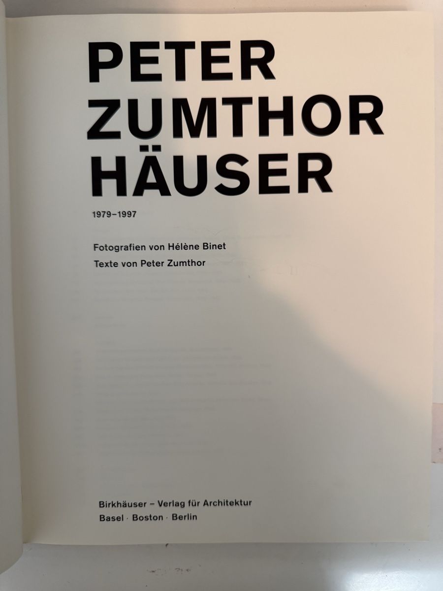 Libri: Peter Zumthor, Häuser, 1999 Birkhäuser selten – Usato da Zürich venduto da Carrington 1