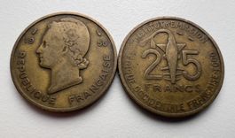 2x Französisch-Westafrika 25 Francs 1956-1957