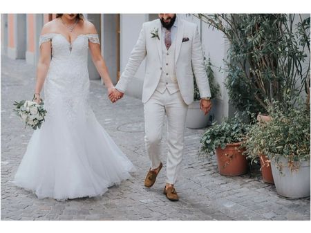 Hochzeitskleid Brautkleid Meerjungfrau mit Spitze weiss
