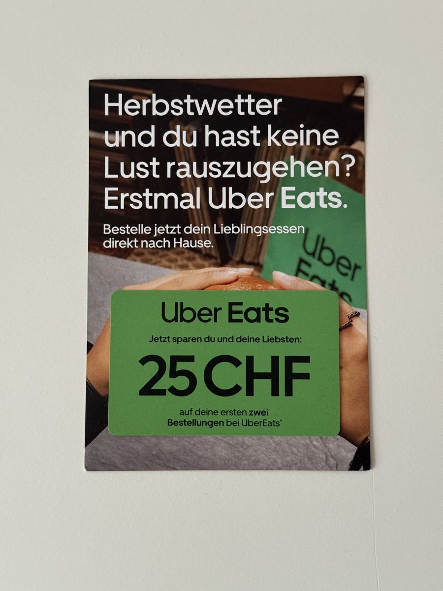 Gutscheine: 2 x CHF 25,- Uber Eats Gutschein – Neu und originalverpackt aus Goldach von igwhitestar