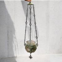 Encensoir ancien d'église aigle bicéphale laiton et verre