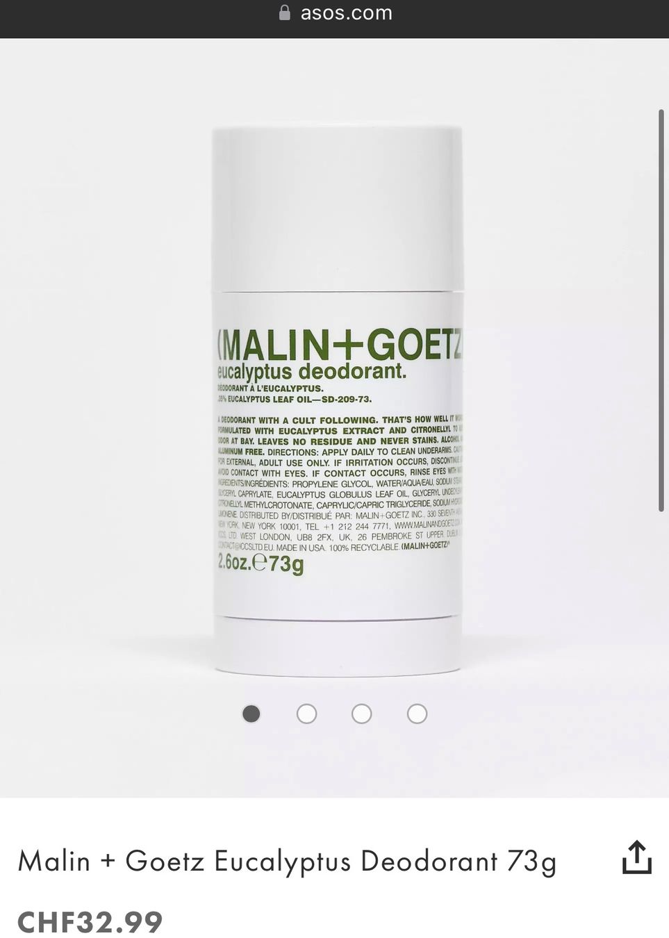 Altro per la cura del corpo: MALIN + GOETZ EUCALYPTUS DEODORANT Ladenpreis CHF32.99. Neu – Nuovo e nell'imballaggio originale da Zürich venduto da deruja 4