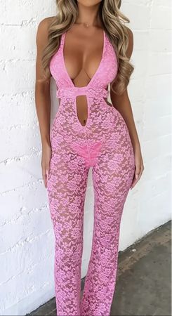 Tuta in pizzo rosa, elegante e traspirante-tgM/L- nuovo