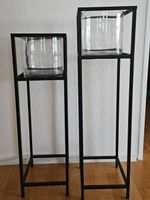 2erSet Pflanzen-/Kerzenständer Metall schwarz Glas neuwertig