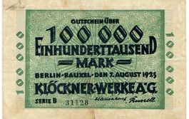 Berlin Rauxel 100000 Mark Serie B 07.08.1923 SS+-SS++