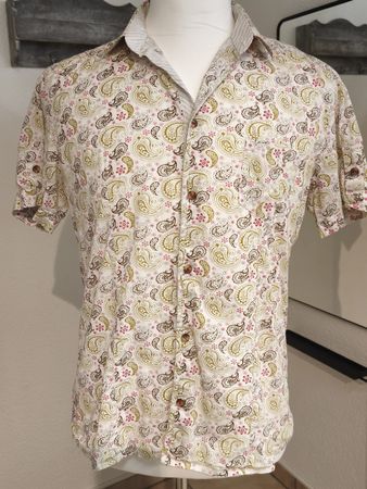 Herren Kurzarmhemd Grösse XL Paisley Muster weiss