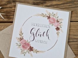 Handgemachte Grusskarte- Herzlichen Glückwunsch