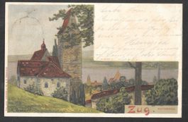 Zug Martinskirche farbige Künstlerkarte K. Dussault
