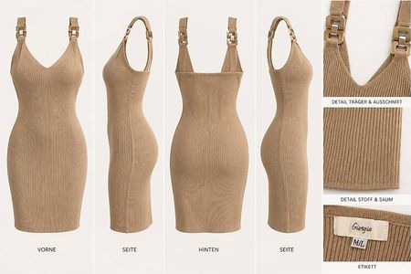 Giorgia figurbetontes Strickkleid Beige mit goldenen Details