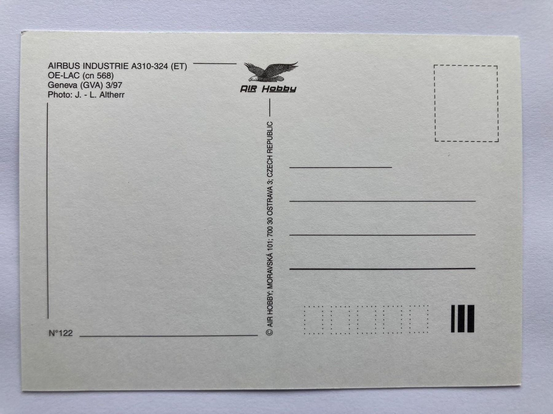 Ansichtskarten: Postcard Airbus A310-324 Austrian Airlines – Gebraucht aus Lugano von sel_x7bg 1