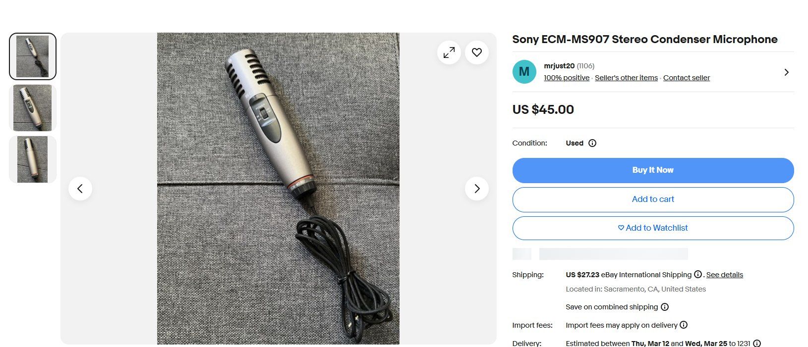Sony Microfoni: Sony ECM-MS907 Stereo Condenser Microphone – Usato da Geneve venduto da T36