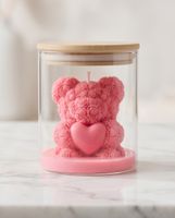 Kerze Teddybär Herz rosa im Glas NEU
