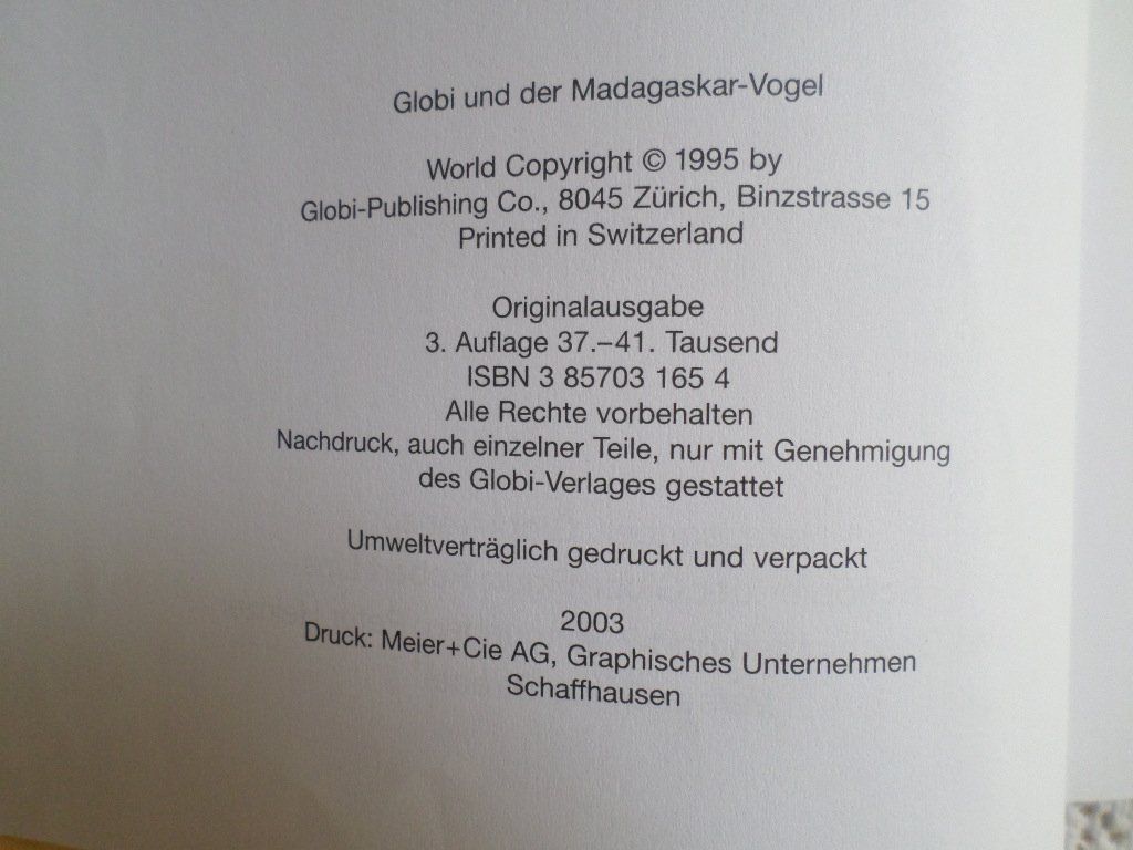 Bücher: Globi und der Madagaskar-Vogel / 3. Auflage 2003 – Gebraucht aus Liestal von man_7bt6 2