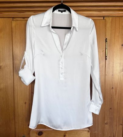 NEU ☀️ Gr S 36 Satin Bluse Longbluse weiss