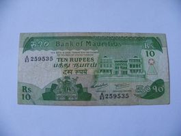 Banknote 10 Rupien Mauritius Bank of Mauritius, gebraucht