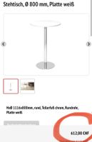 neuer Stehtisch, Ø 800 mm, Platte weiß