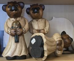 3er Set Rarität: Vintage Holz-Bären 90er, m. Fisch, geschn