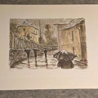 Walter Sautter - Lithographie 43/110 - Regenspaziergang